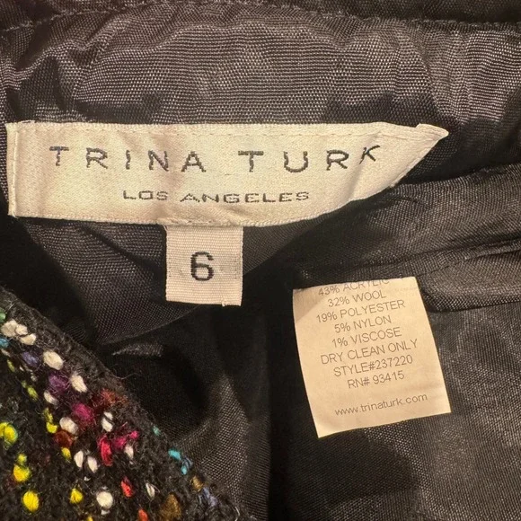 Trina Turk Womens Black Rainbow Confetti Tweed Wool Blend Mini Skirt Size 6 - Picture 3 of 5